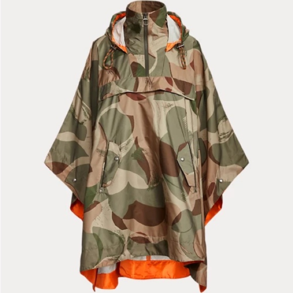 Polo by Ralph Lauren Camo Hooded Rain Poncho with Orange Lining
